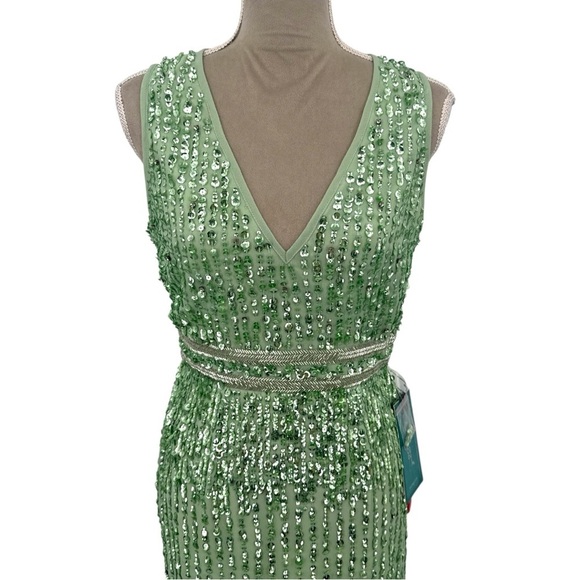 Mac Duggal Sequin Sheath Midi Dress Formal Party Evening Sage Green Size 6 NWT - Picture 5 of 12